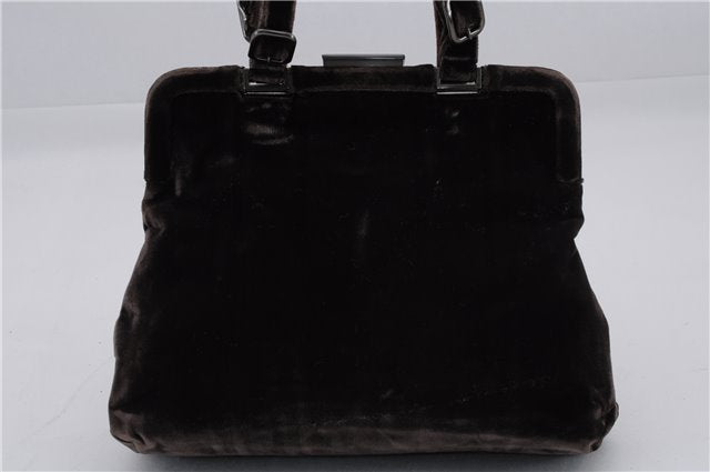 Authentic PRADA Velluto Fibbie Shoulder Hand Bag Purse Velvet B7645 Brown 9898D