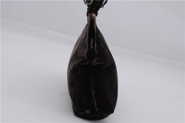 Authentic PRADA Velluto Fibbie Shoulder Hand Bag Purse Velvet B7645 Brown 9898D