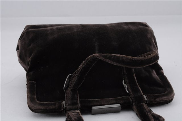 Authentic PRADA Velluto Fibbie Shoulder Hand Bag Purse Velvet B7645 Brown 9898D