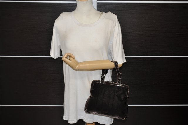 Authentic PRADA Velluto Fibbie Shoulder Hand Bag Purse Velvet B7645 Brown 9898D