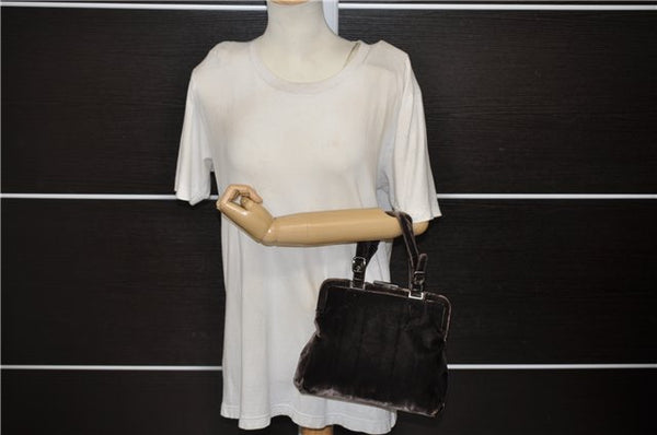 Authentic PRADA Velluto Fibbie Shoulder Hand Bag Purse Velvet B7645 Brown 9898D