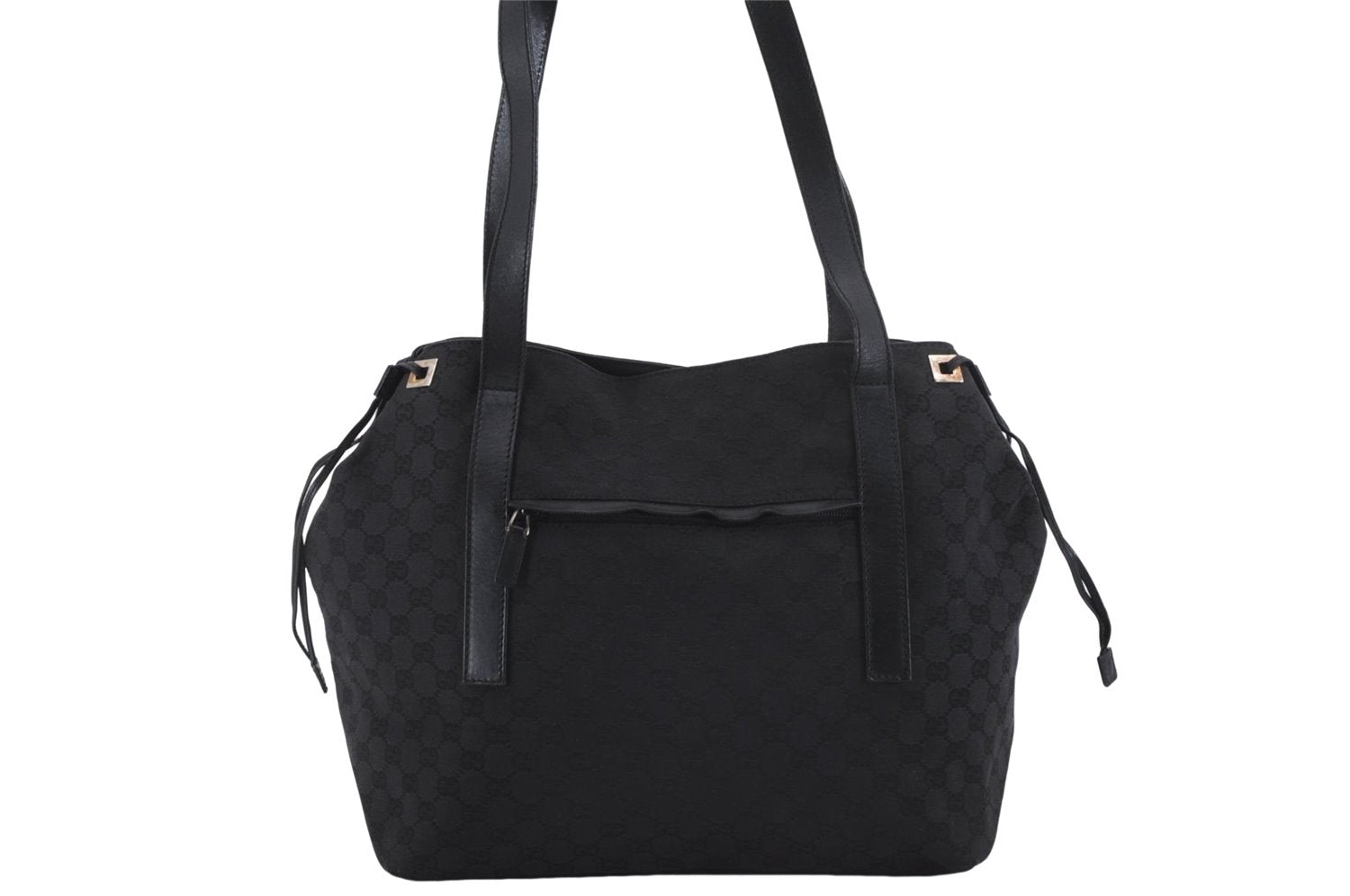 Authentic GUCCI Vintage Shoulder Tote Bag GG Canvas Leather 30501 Black 9899D