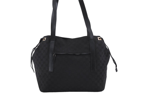 Authentic GUCCI Vintage Shoulder Tote Bag GG Canvas Leather 30501 Black 9899D