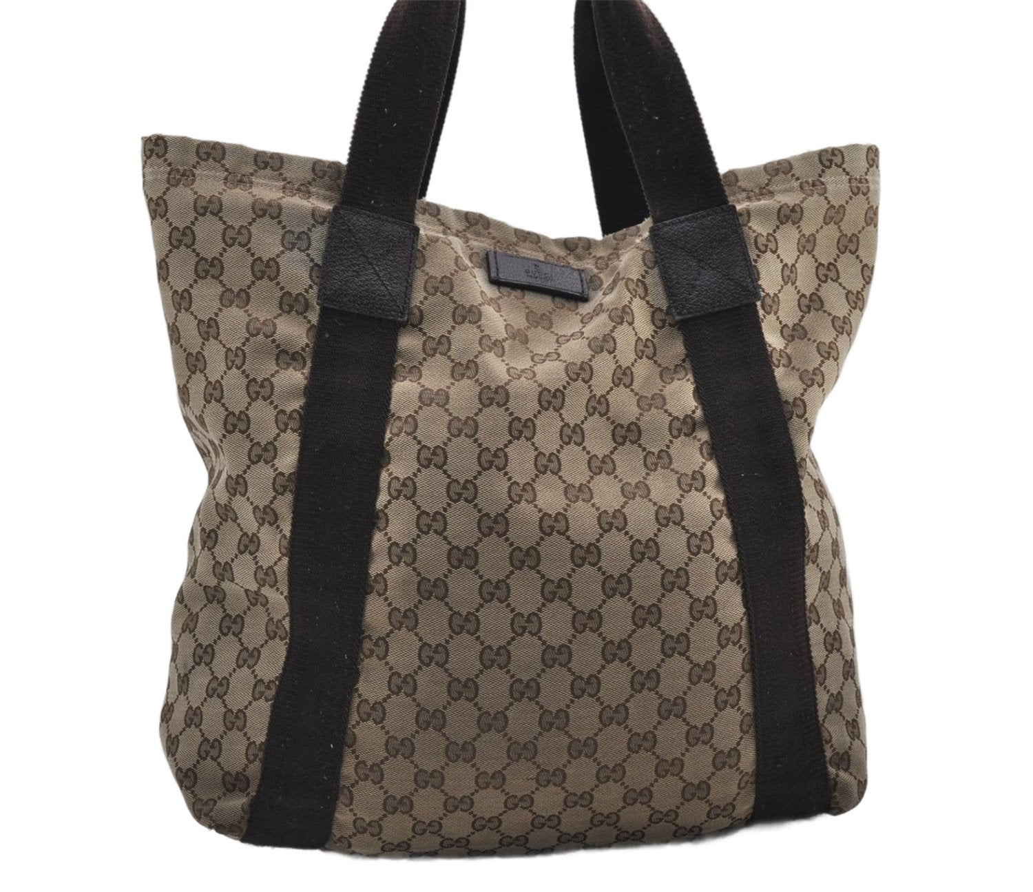 Authentic GUCCI Vintage Shoulder Tote Bag GG Canvas Leather 189669 Brown 9900D