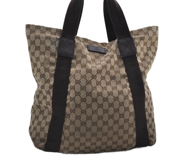Authentic GUCCI Vintage Shoulder Tote Bag GG Canvas Leather 189669 Brown 9900D