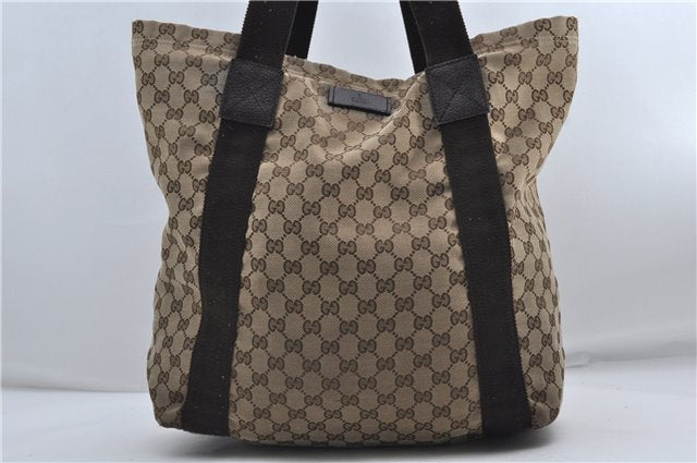 Authentic GUCCI Vintage Shoulder Tote Bag GG Canvas Leather 189669 Brown 9900D