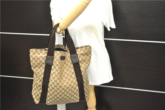 Authentic GUCCI Vintage Shoulder Tote Bag GG Canvas Leather 189669 Brown 9900D
