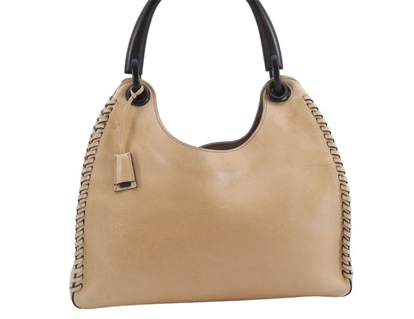 Authentic GUCCI Vintage Shoulder Hand Bag Leather Wood 106234 Beige Brown 9902D