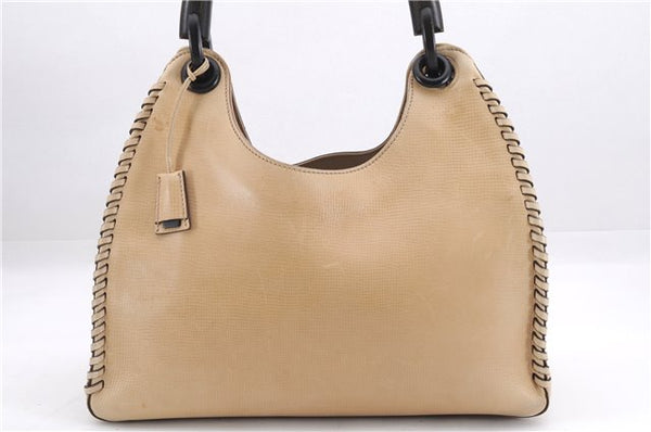 Authentic GUCCI Vintage Shoulder Hand Bag Leather Wood 106234 Beige Brown 9902D