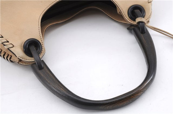 Authentic GUCCI Vintage Shoulder Hand Bag Leather Wood 106234 Beige Brown 9902D
