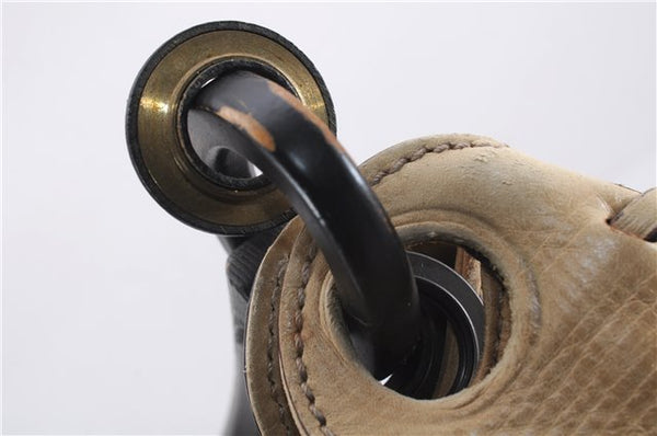 Authentic GUCCI Vintage Shoulder Hand Bag Leather Wood 106234 Beige Brown 9902D