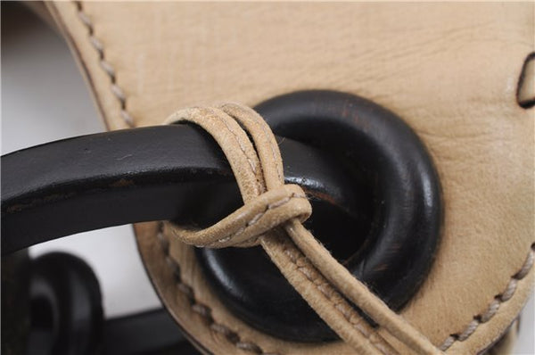 Authentic GUCCI Vintage Shoulder Hand Bag Leather Wood 106234 Beige Brown 9902D