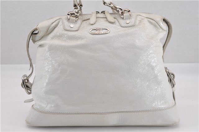 Authentic CELINE Vintage Shoulder Tote Bag Enamel White 9902F