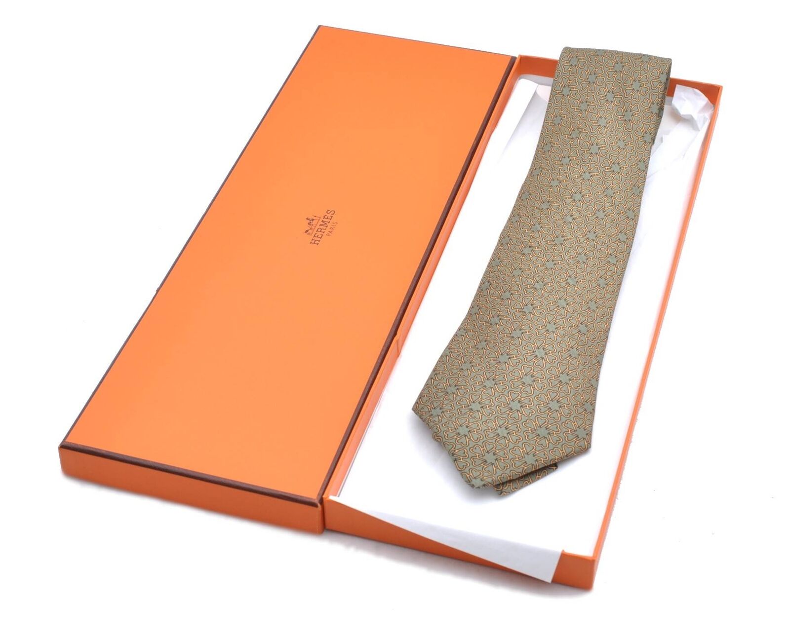 Authentic HERMES Tie Necktie Heart Pattern Silk 7547SA Green Box 9914B