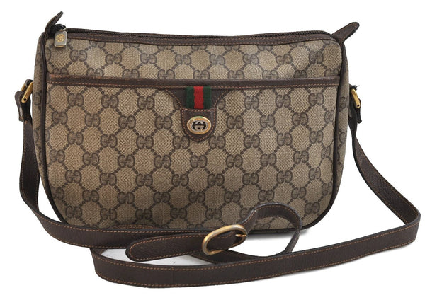 Auth GUCCI Web Sherry Line Shoulder Cross Body Bag GG PVC Leather Brown 9922C