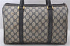 Authentic GUCCI Sherry Line Hand Boston Bag GG PVC Leather Navy Blue 9925C