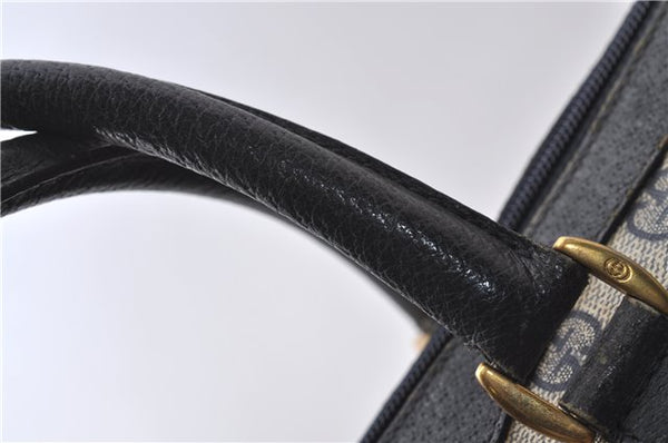 Authentic GUCCI Sherry Line Hand Boston Bag GG PVC Leather Navy Blue 9925C