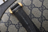 Authentic GUCCI Sherry Line Hand Boston Bag GG PVC Leather Navy Blue 9925C