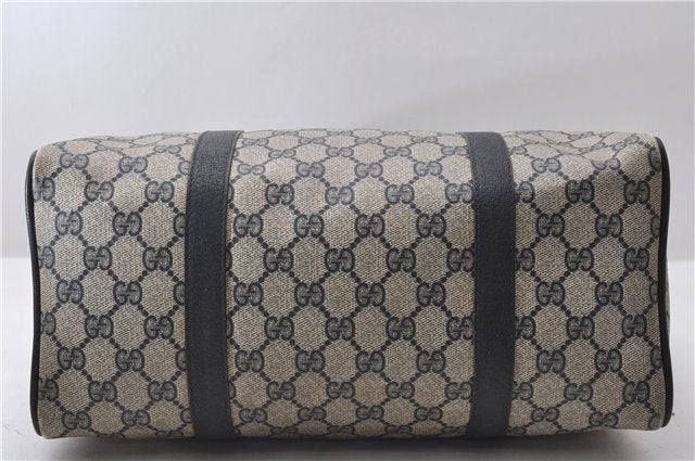 Authentic GUCCI Sherry Line Hand Boston Bag GG PVC Leather Navy Blue 9925C