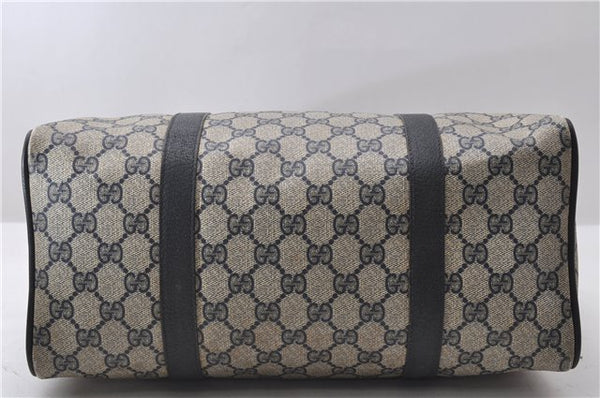 Authentic GUCCI Sherry Line Hand Boston Bag GG PVC Leather Navy Blue 9925C