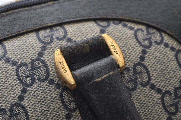 Authentic GUCCI Sherry Line Hand Boston Bag GG PVC Leather Navy Blue 9925C