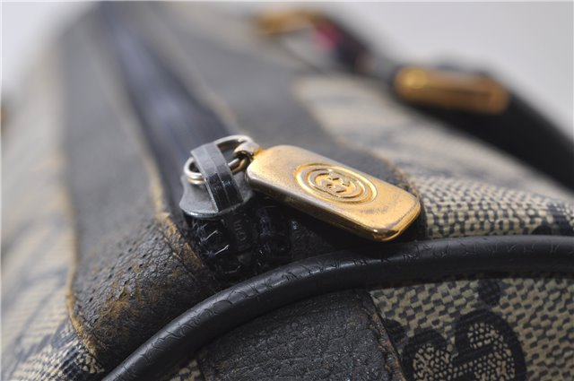 Authentic GUCCI Sherry Line Hand Boston Bag GG PVC Leather Navy Blue 9925C