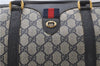 Authentic GUCCI Sherry Line Hand Boston Bag GG PVC Leather Navy Blue 9925C