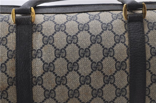 Authentic GUCCI Sherry Line Hand Boston Bag GG PVC Leather Navy Blue 9925C