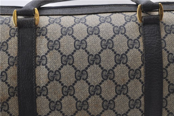 Authentic GUCCI Sherry Line Hand Boston Bag GG PVC Leather Navy Blue 9925C