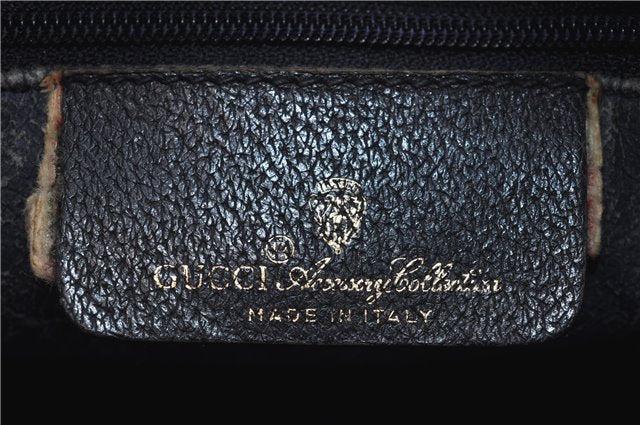 Authentic GUCCI Sherry Line Hand Boston Bag GG PVC Leather Navy Blue 9925C