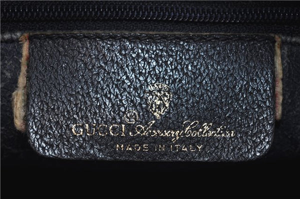 Authentic GUCCI Sherry Line Hand Boston Bag GG PVC Leather Navy Blue 9925C