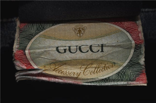 Authentic GUCCI Sherry Line Hand Boston Bag GG PVC Leather Navy Blue 9925C