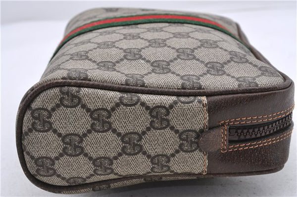 Authentic GUCCI Web Sherry Line Clutch Bag Purse GG PVC Leather Brown 9928C