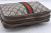 Authentic GUCCI Web Sherry Line Clutch Bag Purse GG PVC Leather Brown 9928C