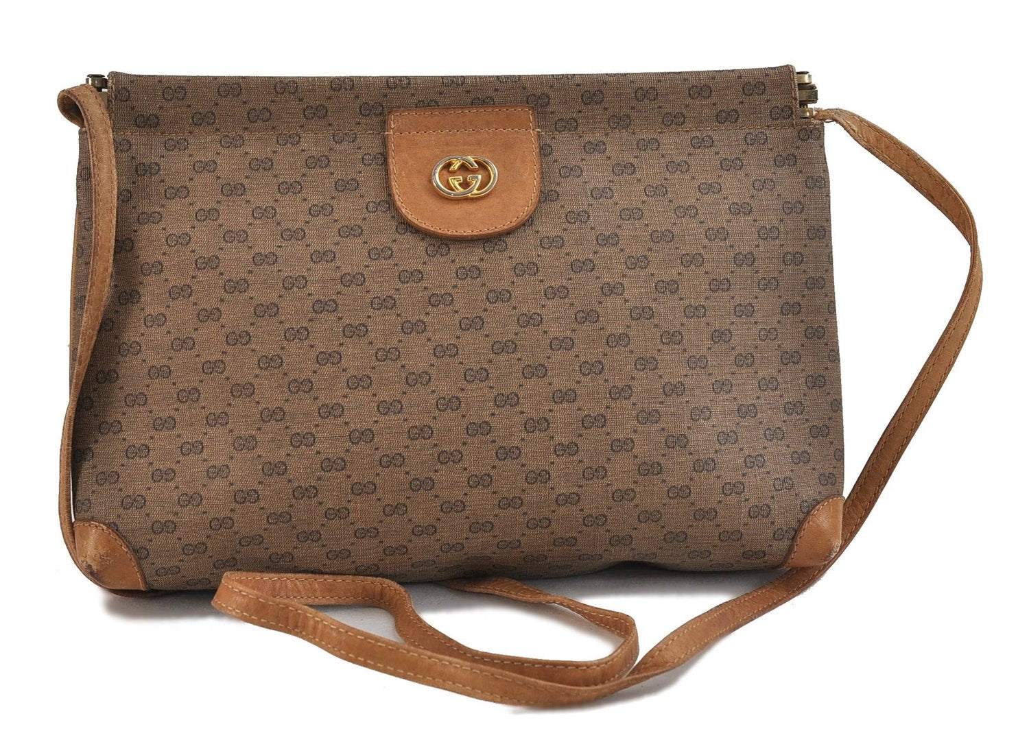Authentic GUCCI Micro GG PVC Leather Shoulder Cross Body Bag Purse Brown 9931C