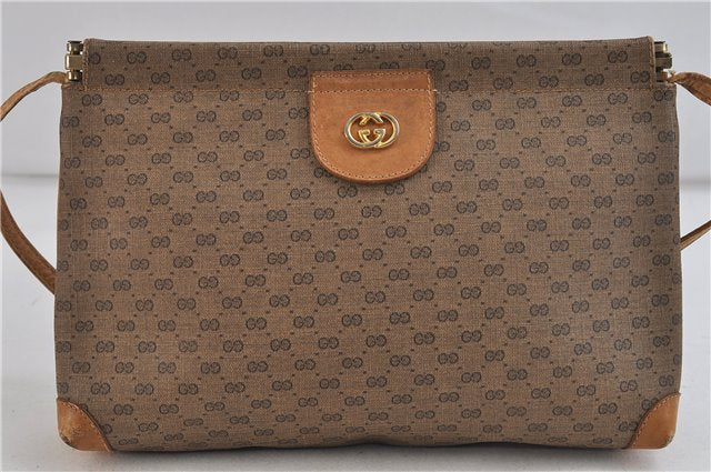 Authentic GUCCI Micro GG PVC Leather Shoulder Cross Body Bag Purse Brown 9931C