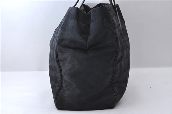 Authentic CHANEL New Travel Line Shoulder Tote Bag Nylon Leather Black 9934C