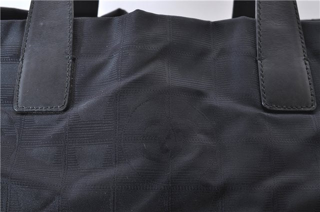 Authentic CHANEL New Travel Line Shoulder Tote Bag Nylon Leather Black 9934C