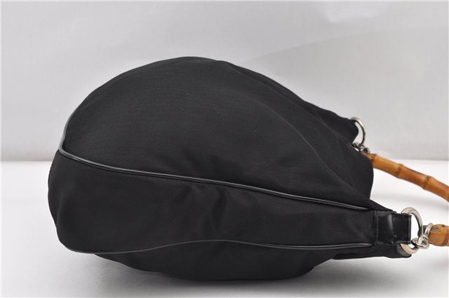 Authentic GUCCI Vintage Bamboo 2Way Shoulder Tote Bag Nylon Leather Black 9936F