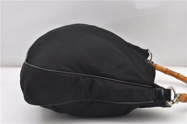 Authentic GUCCI Vintage Bamboo 2Way Shoulder Tote Bag Nylon Leather Black 9936F