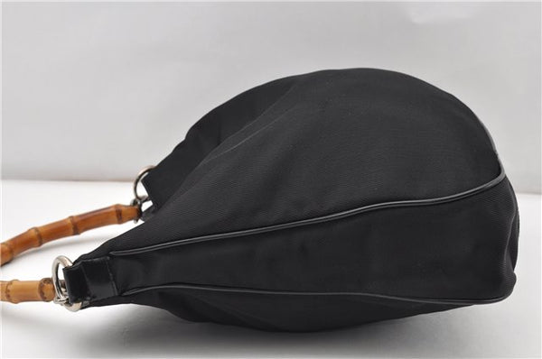 Authentic GUCCI Vintage Bamboo 2Way Shoulder Tote Bag Nylon Leather Black 9936F