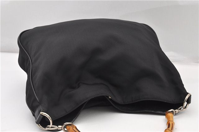 Authentic GUCCI Vintage Bamboo 2Way Shoulder Tote Bag Nylon Leather Black 9936F