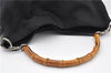 Authentic GUCCI Vintage Bamboo 2Way Shoulder Tote Bag Nylon Leather Black 9936F