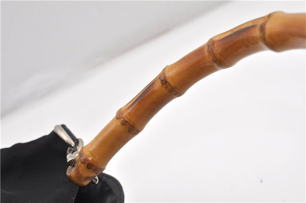 Authentic GUCCI Vintage Bamboo 2Way Shoulder Tote Bag Nylon Leather Black 9936F