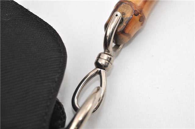 Authentic GUCCI Vintage Bamboo 2Way Shoulder Tote Bag Nylon Leather Black 9936F