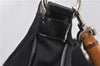 Authentic GUCCI Vintage Bamboo 2Way Shoulder Tote Bag Nylon Leather Black 9936F