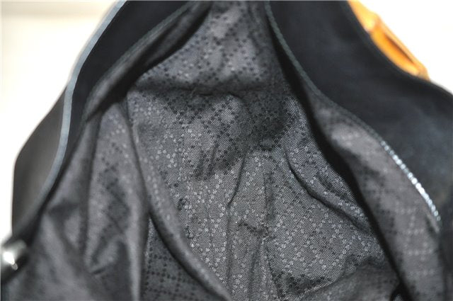 Authentic GUCCI Vintage Bamboo 2Way Shoulder Tote Bag Nylon Leather Black 9936F