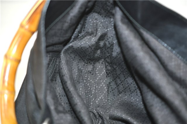 Authentic GUCCI Vintage Bamboo 2Way Shoulder Tote Bag Nylon Leather Black 9936F