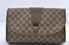 Authentic GUCCI Web Sherry Line Clutch Hand Bag Purse GG PVC Leather Brown 9937C