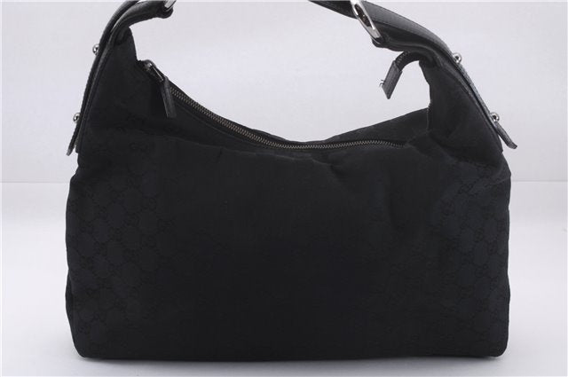 Authentic GUCCI Horsebit Hobo Shoulder Bag GG Canvas Leather 115867 Black 9951E